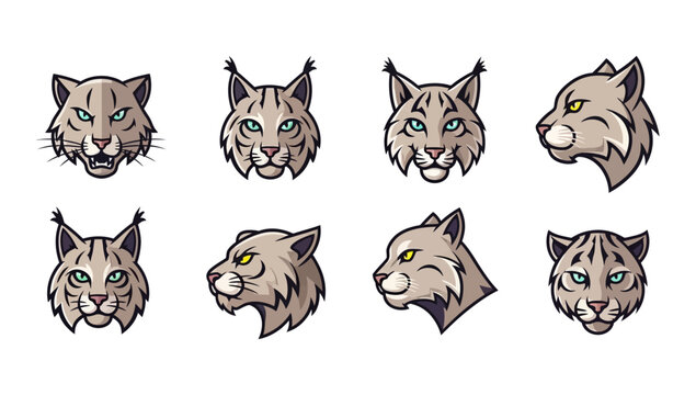 Lynx and Bobcat Mascot Head Icon Set