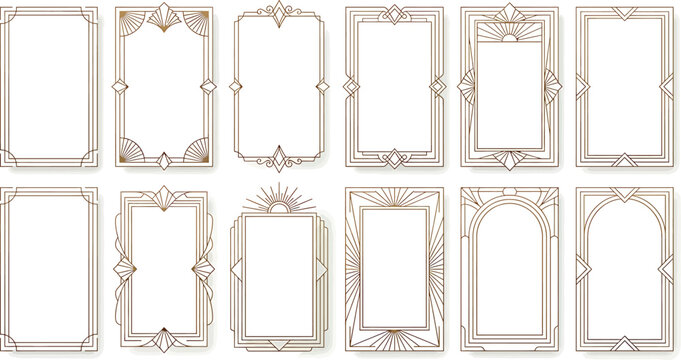 Art deco frames set vintage golden geometric borders elegant antique decorative elements isolated on white background transparent background