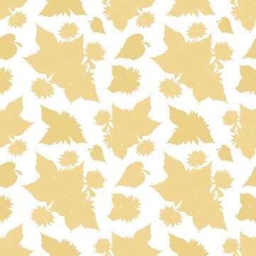Minimalist seamless pattern with yellow sunflower silhouettes on white