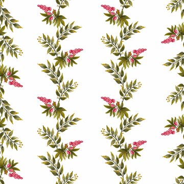 Floral wallpaper design with vertical watercolor garlands on white