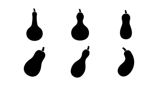Gourd Silhouettes, Autumn Harvest Icons, Organic Shapes, Seasonal Decoration Elements, Vector Graphics