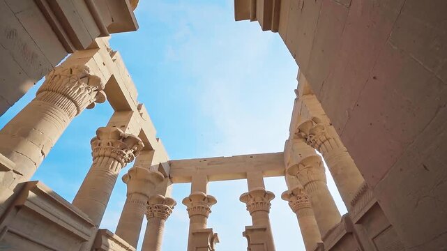 The ancient and historical Philae Temples complex in Aswan, which was built by the ancient Egyptian pharaohs. It was built during the third century BC. it built to worship the goddess "Isis" - Egypt.