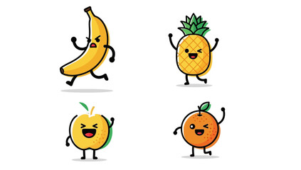 Fototapeta premium Cute Kawaii Fruit Character Vector Set