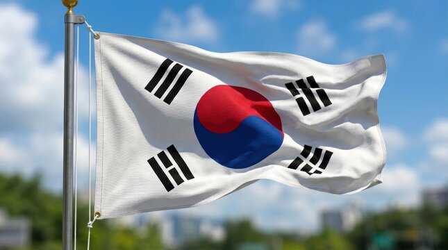 South korean flag waving on a pole