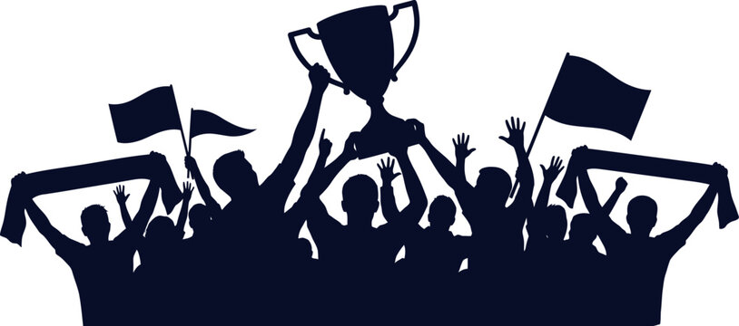 Fifa world cup victory celebration silhouette trophy and fans cheering