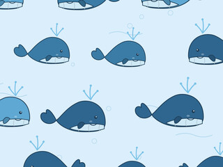 Fototapeta premium Happy Whales Ocean Waves Children Background Vector