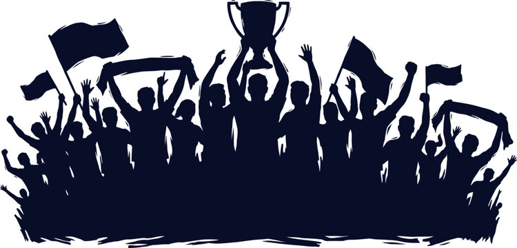 Fifa world cup victory celebration silhouette of fans with trophy sports illustration