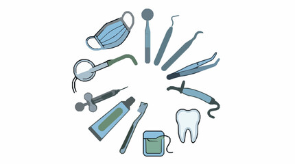 Fototapeta premium Dental care tools and dentist instrument icon circle set isolated on white background vector illustration