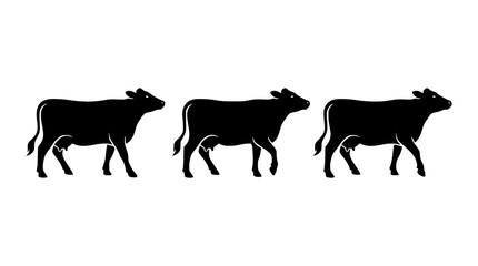 Walking cows group black silhouette farm animals set vector illustration isolated on white background icon © AlviAhmed