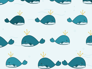Naklejka premium Happy Whales Ocean Waves Children Background Vector