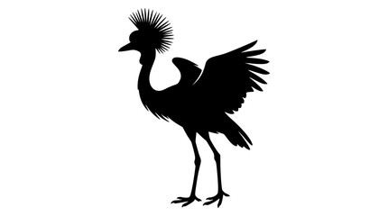 African grey crowned crane bird black silhouette vector icon illustration with wings spread for wildlife conservation and safari design concepts © AlviAhmed