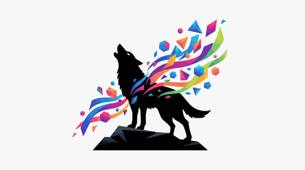 Black horse with colorful firework mane and tail. © Melo