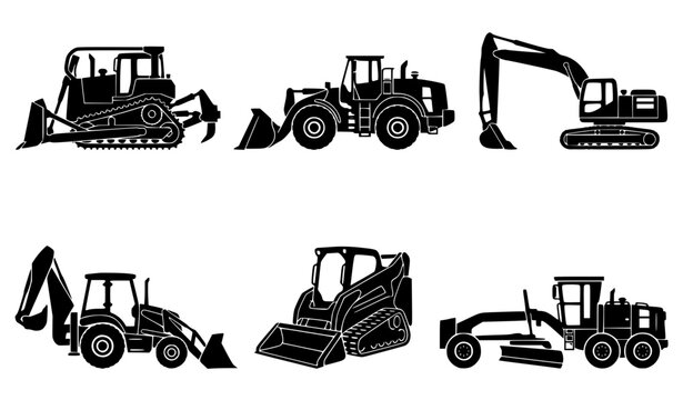 Black and white bulldozer silhouette vector illustration heavy construction equipment isolated on white background