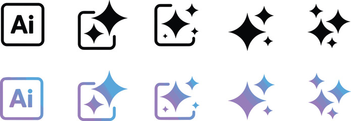 Fototapeta premium Collection of clean sparkle and shine icons with Adobe Illustrator branding