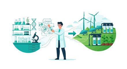 Naklejka premium Scientist Connects Lab Research to Renewable Energy and Sustainable Agriculture