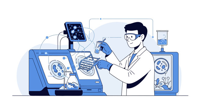 Scientist working in laboratory research equipment, genetic sequencing, innovation