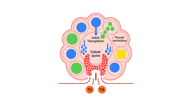 Thyroid Gland Anatomy and Hormone Production Diagram