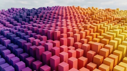 Obraz premium Abstract 3D Rendered Landscape of Colorful Cubes.