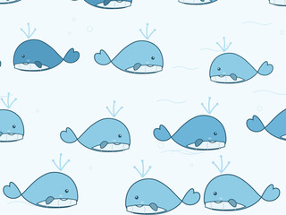 Fototapeta premium Cartoon Whales With Spouts Kids Pattern Design