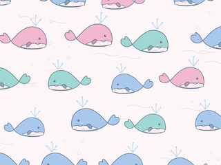 Obraz premium Cartoon Whales With Spouts Kids Pattern Design
