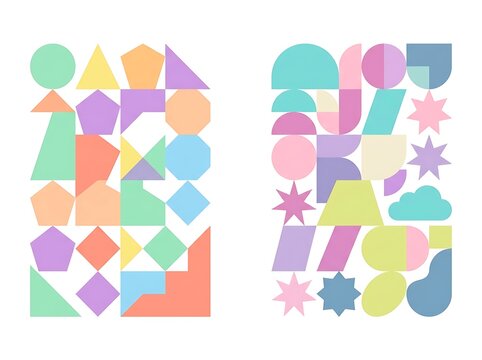 Colorful geometric paper cutout abstract design.