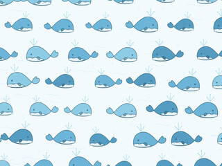 Fototapeta premium Cute Whale Pattern Ocean Nursery Background Vector