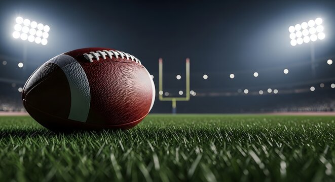 American football on a green field at night stadium
