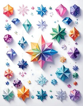 Colorful geometric paper flower arrangement design.