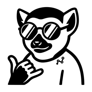 monkey with sunglasses black and white vector print. 
