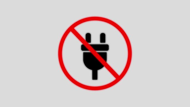 Unplug cable of no electricity with a restriction sign on green background. Unplug cable of no electricity restriction Icon Animation. 4K animated