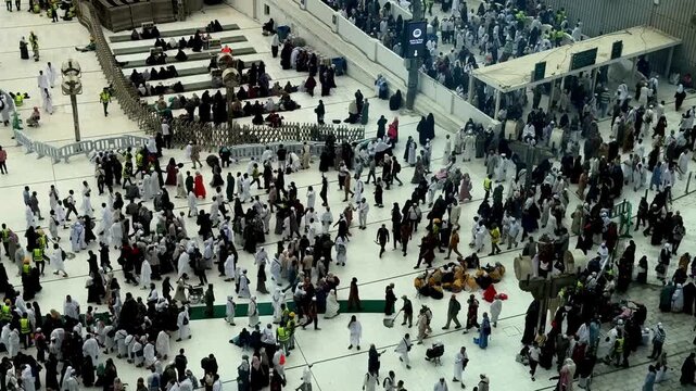 Makkah Sacred Islamic Pilgrimage Destination with Muslims Performing Tawaf Around Kaaba During Hajj and Umrah in Saudi Arabia Today