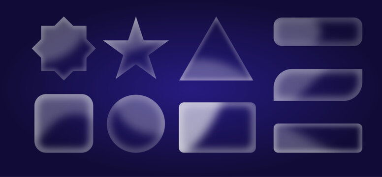 Abstract Frosted Glass Geometric Shapes Collection with Blurred Gradient Elements, Rounded Forms and Modern UI Design Objects