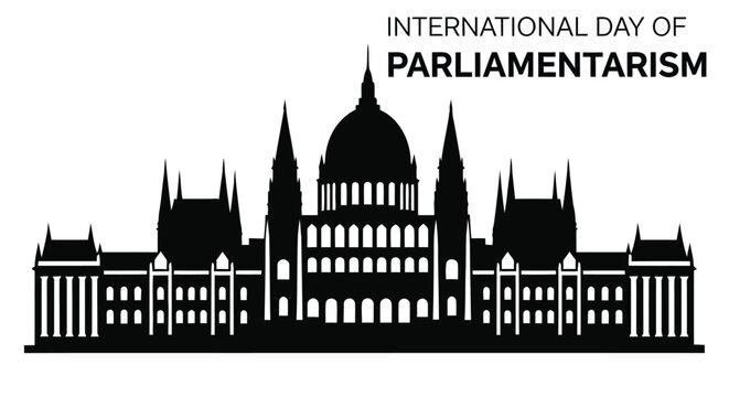 silhouette of Hungarian parliament building with international day of parliamentarism text high quality 