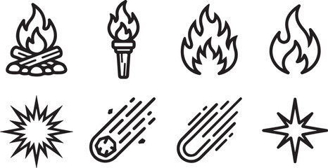 Fototapeta premium Eight stylish fire and explosion icons set