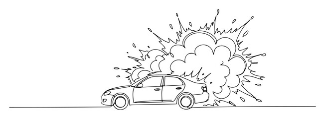 car explosion in cartoon comic style line art © Wieslaw