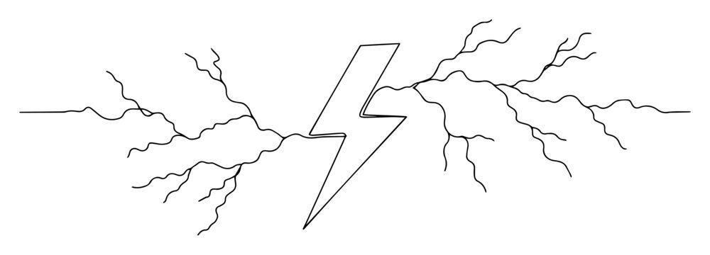 lightning bolt with electricity sparks in line drawing