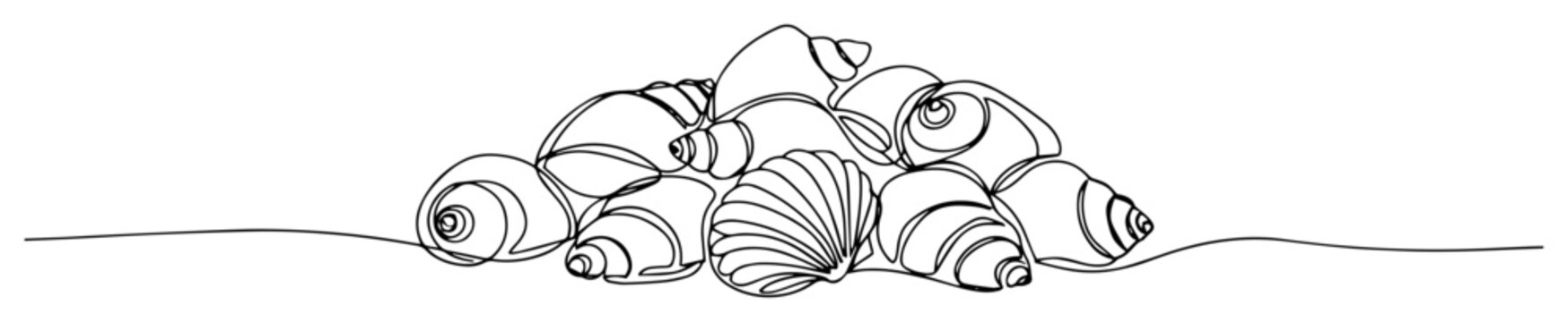 sea shells pile in detailed black and white vector