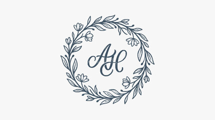 Fototapeta premium Elegant monogram logo with floral and leaf design.