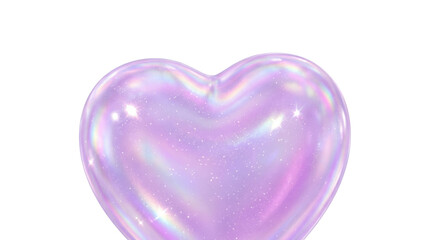 Fototapeta premium Shiny iridescent heart with sparkling glitter and pastel rainbow reflections on white background
