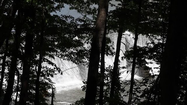 lake solitude falls waterfall in high bridge new jersey (nj landmark staircase stair historic spillway dam) raritan river south branch columbia trail travel tourism scenic nature steps step stepped