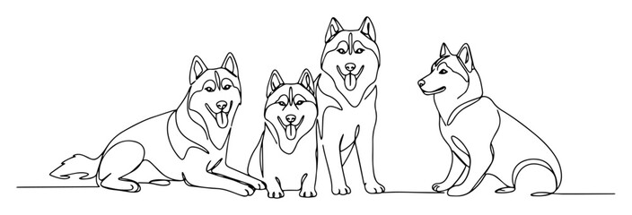 monoline engraving vector of group of husky dogs © Wieslaw
