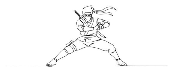 ninja warrior in battle pose line art vector © Wieslaw