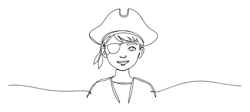 smiling young pirate girl line art vector