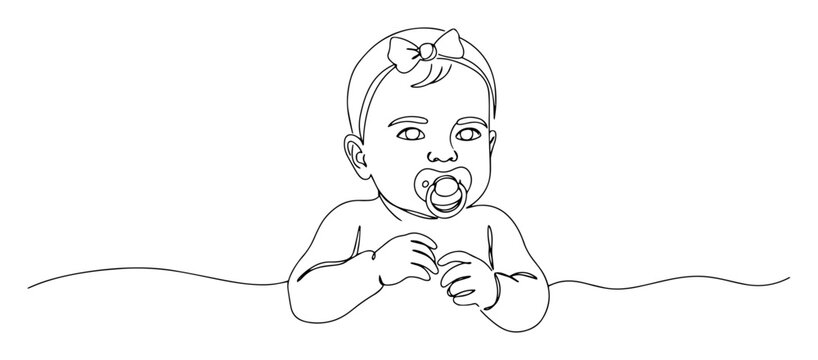 baby girl with pacifier line art vector