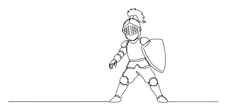 monoline laser cutting black vector kid knight with shield