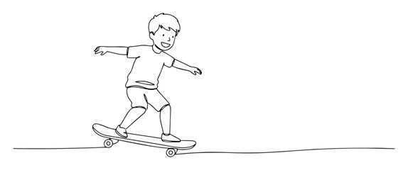 thin line black laser cutting vector boy riding skateboard © Wieslaw