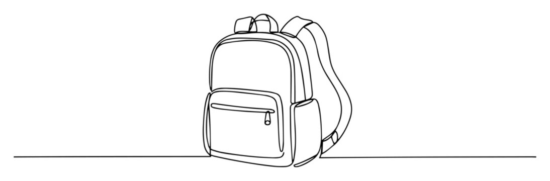 one line engraving vector school backpack side view
