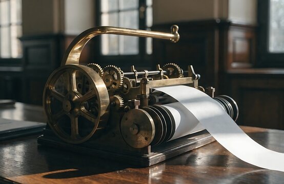 Vintage Polygraph Machine with Graph Paper Roll Printing Lie Detector Results. JPEG