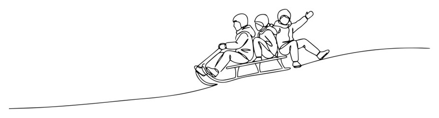 Fototapeta premium vector one line drawing of family sledding together