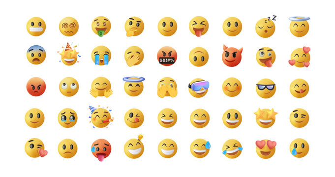 3D vector emoji set huge collection featuring modern facial expressions, emotions and reactions. Ideal for messaging, social media, communication, mobile apps, user interfaces and digital content